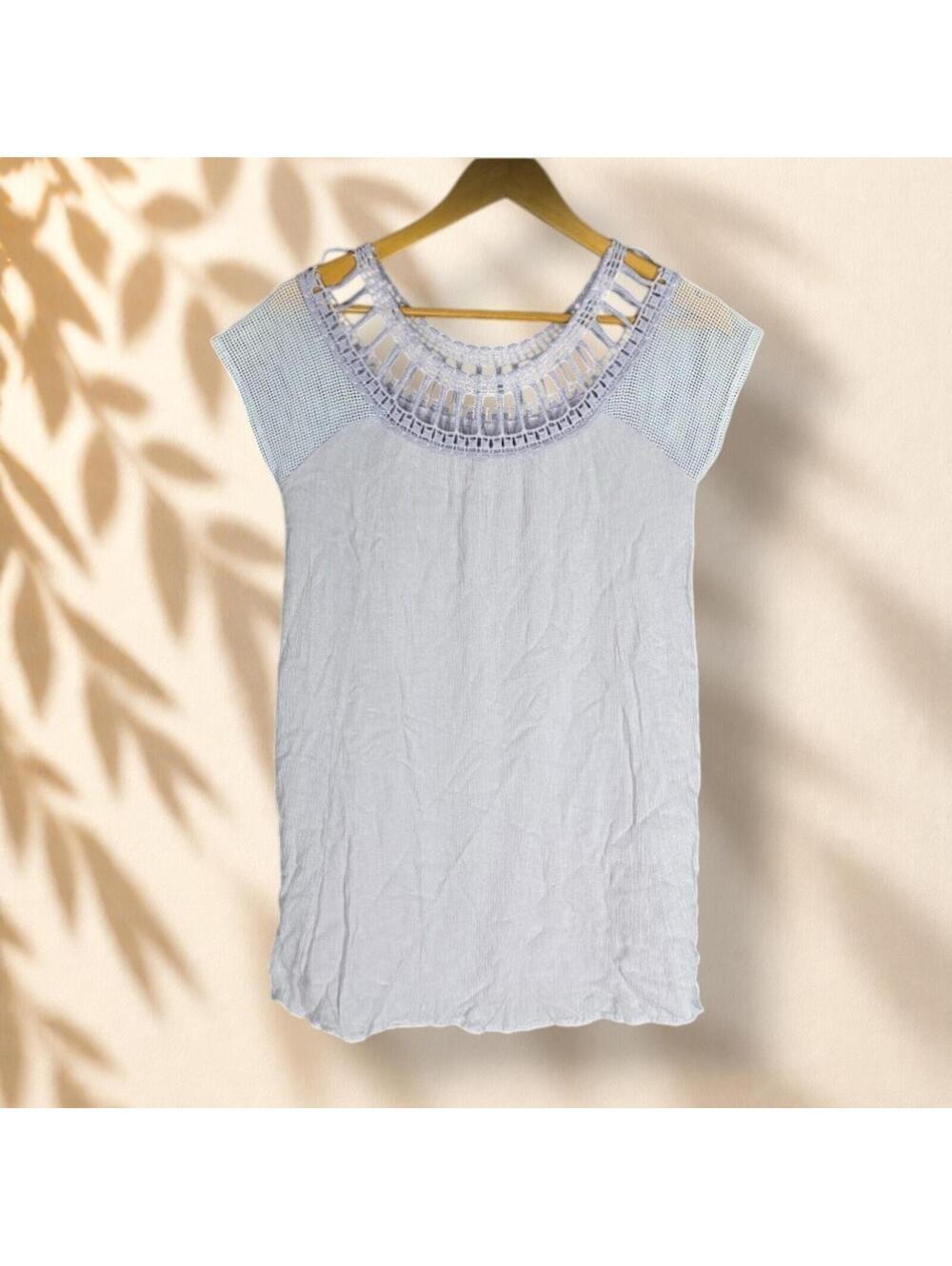 Tobi Blouse Women S Small Gray Short Sleeve Round Neck Pullover Casual Rayon